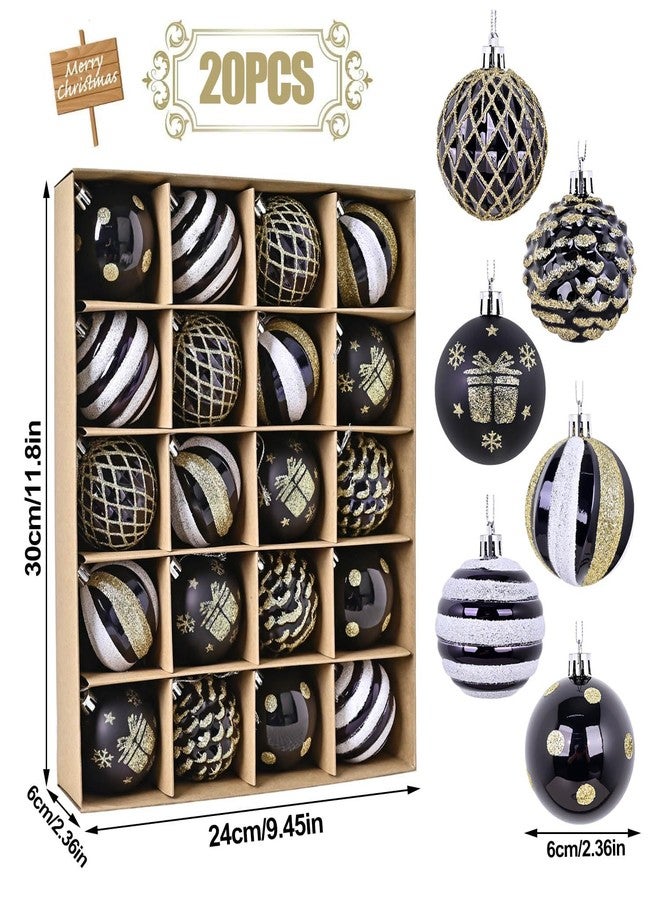 SVNVIOZ Christmas Tree Ball Ornaments 20ct Set, 2.36 Inch Black Gold White Classic Christmas Decorations, Shatterproof Hanging Ornaments for Xmas Holiday Decoration - Image 5